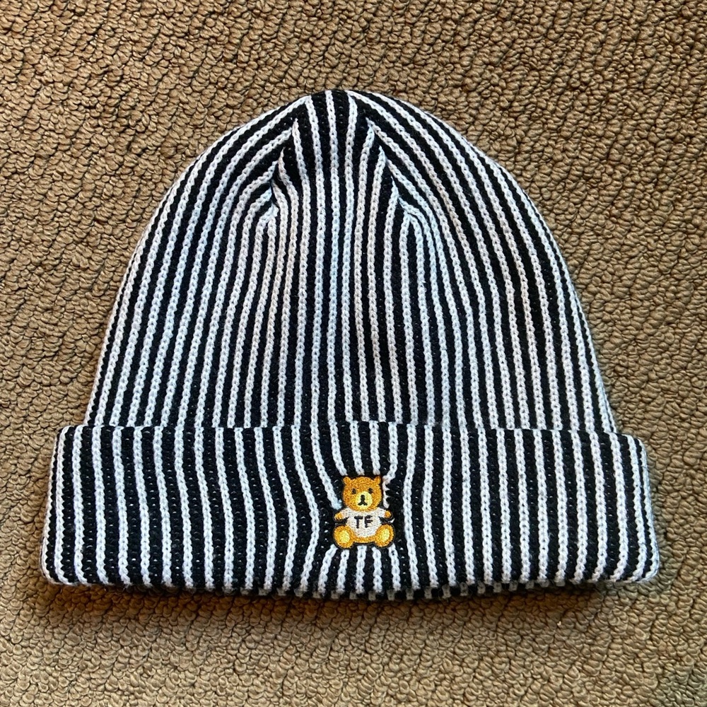 Teddy Fresh White and Black Stripe Two Toned Beanie